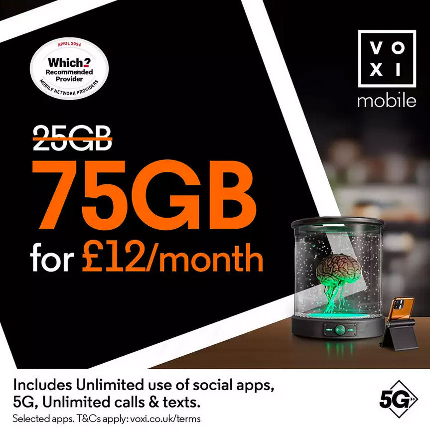 VOXI 75GB 30 Day Pay As You Go SIM Card  - PREPAID